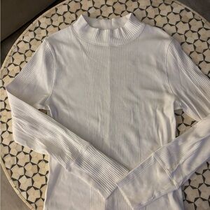 Free People Classic White Ribbed Mock Neck Long-Sleeve Top